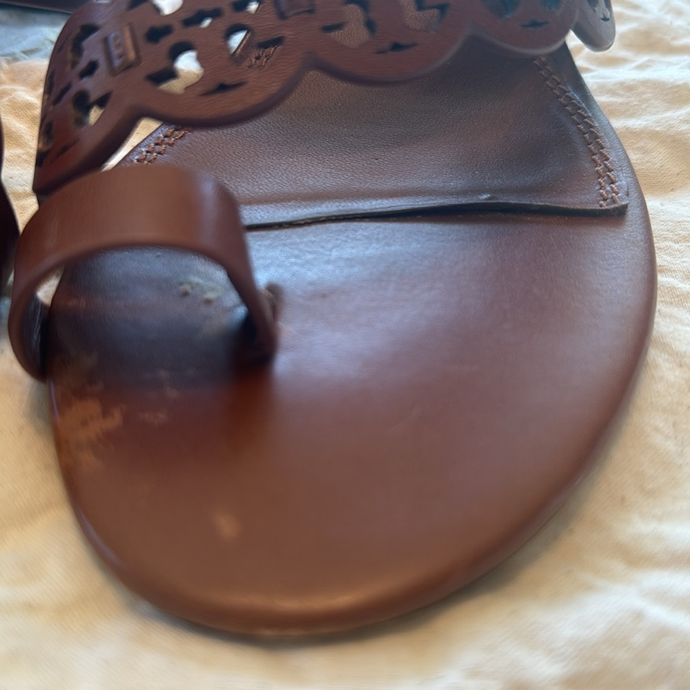 Tory Burch Tiny Miller Heeled Sandals in Burnt Cuoio Leather - Picture 14 of 15